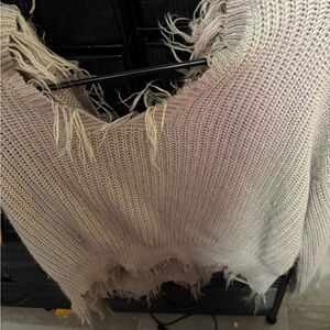 Polly & Esther Frayed Edge Sweater in Cream